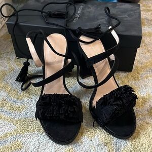 Pelle Moda Black Faye-SD Suede 7.5 Wedges Tie Around